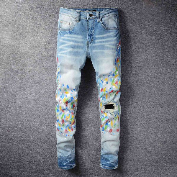 men's jeans high street fashion brand pierced jeans men's youth ink splashing graffiti elastic slim fit trend leggy pants dqfd, Blue
men's jeans high street fashion brand pierced jeans men's youth ink splashing graffiti elastic slim fit trend leggy pants dqfd, Blue