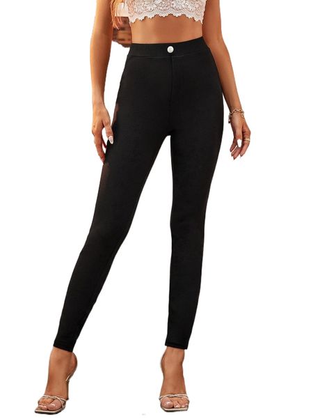tall high waist skinny pants n37e#, Black;white