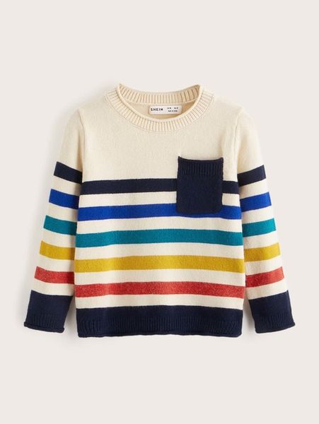 toddler boys pocket patched striped pattern sweater she, Blue