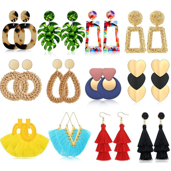 charm honsny 12 pairs boho tassel earrings for women girls rattan resin acrylic fashion geometric hoop woven bohemian fun earring dro amavw, Golden
charm honsny 12 pairs boho tassel earrings for women girls rattan resin acrylic fashion geometric hoop woven bohemian fun earring dro amavw, Golden