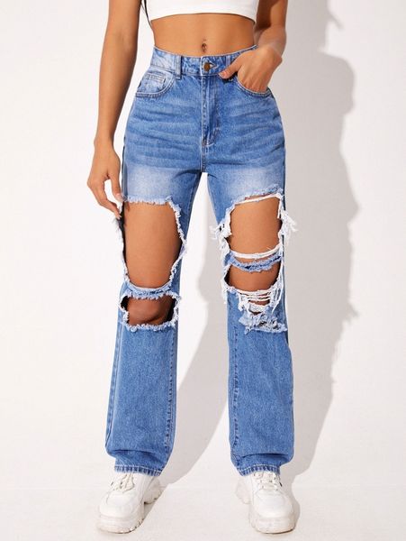 ripped straight leg jeans s2ic#, Blue
ripped straight leg jeans s2ic#, Blue