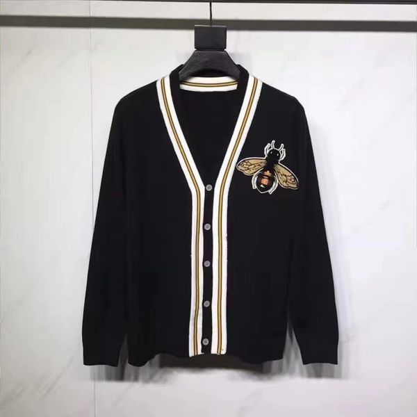 designer fall winter men's and women's knit sweaters fashion embroidered little honey knit long sleeve cardigan, White;black
designer fall winter men's and women's knit sweaters fashion embroidered little honey knit long sleeve cardigan, White;black