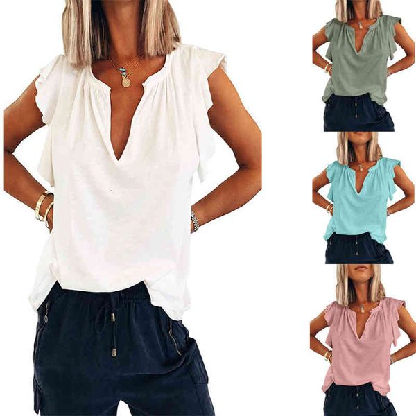 women's t-shirt fashion in spring and summer with v-neck short sleeve loose pullover t-shirt qjl2, White
women's t-shirt fashion in spring and summer with v-neck short sleeve loose pullover t-shirt qjl2, White