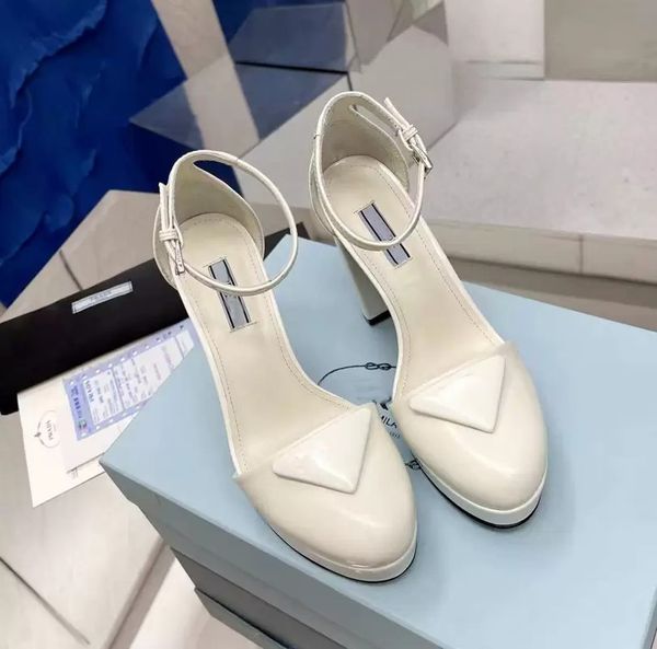 patent calfskin waterproof platform dress shoes luxury designer high-heeled sandals 11cm triangular label decorated white women's shoes, Black
patent calfskin waterproof platform dress shoes luxury designer high-heeled sandals 11cm triangular label decorated white women's shoes, Black