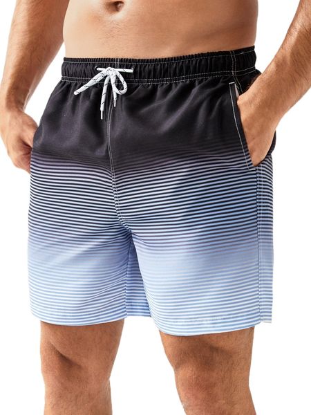 men striped ombre drawstring waist swim trunks 96pn#, White;black 
men striped ombre drawstring waist swim trunks 96pn#, White;black