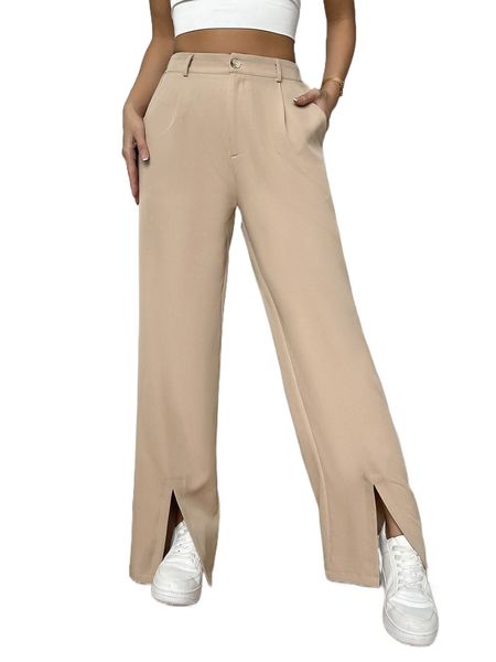 high waist split hem straight leg pants h7yu#, Black;white