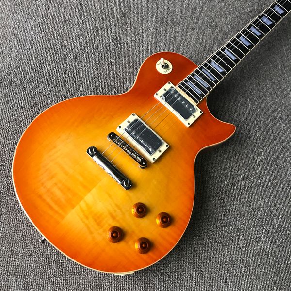 rosewood fingerboard electric guitar, chrome hardware, cream binding, tune-o-matic bridge, flame maple solid mahogany body guitar
rosewood fingerboard electric guitar, chrome hardware, cream binding, tune-o-matic bridge, flame maple solid mahogany body guitar