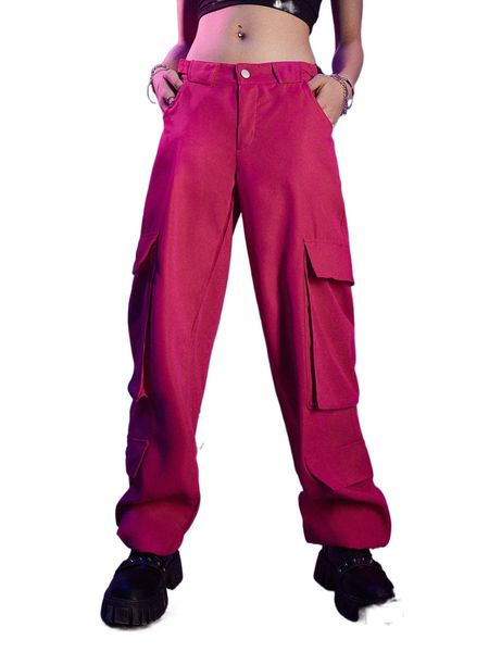 romwe cyber luvr solid flap pocket pants p4iz#, Black;white