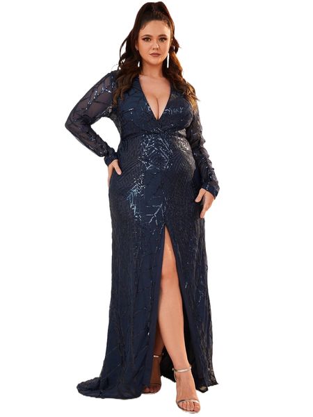 plus deep v neck contrast sequin split high prom dress y3xb#, Black
plus deep v neck contrast sequin split high prom dress y3xb#, Black