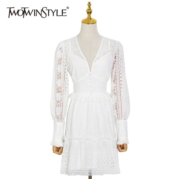 white lace elegant dress for women v neck long sleeve high waist hollow out midi dresses female fashion clothes 210423, Black;gray
white lace elegant dress for women v neck long sleeve high waist hollow out midi dresses female fashion clothes 210423, Black;gray