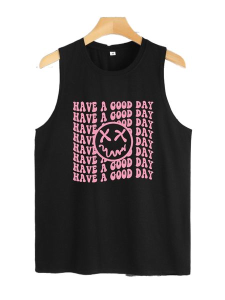 men slogan & cartoon face print tank p6bw#, White;black
men slogan & cartoon face print tank p6bw#, White;black