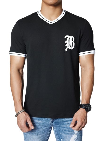 men letter graphic contrast trim tee a5jz#, White;black