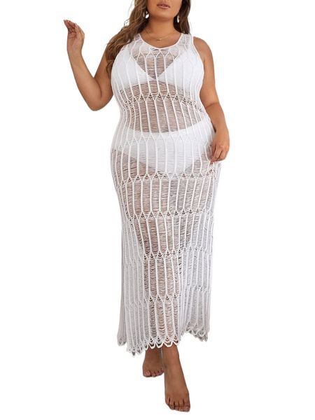 plus open stitch scallop trim cover up without bikini u2yq#, Black
plus open stitch scallop trim cover up without bikini u2yq#, Black