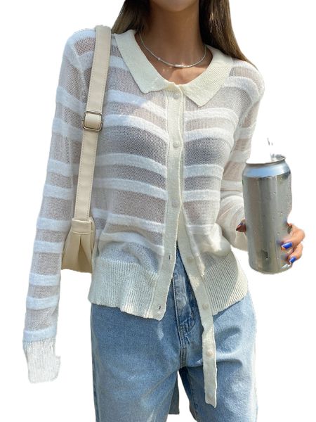 dazy striped pattern button up cardigan i9mr#, White;black
