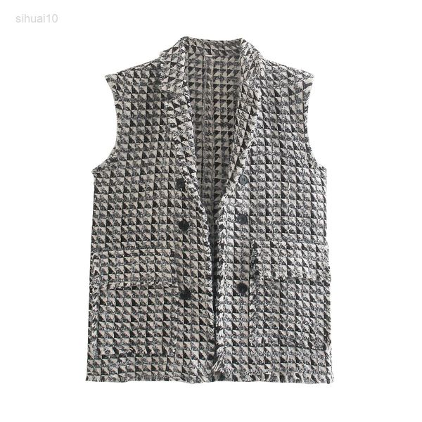 women 2021 fashion tweed plaid jacket loose vest lapels sleeveless outerwear side slits female vest chic l220725, White
women 2021 fashion tweed plaid jacket loose vest lapels sleeveless outerwear side slits female vest chic l220725, White