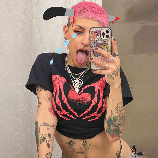 2022 spring and summer new women's fashion brand street style funny hip hop printed short sleeved navel t-shirt, White
2022 spring and summer new women's fashion brand street style funny hip hop printed short sleeved navel t-shirt, White