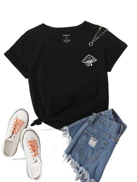 mushroom print round neck tee i60g#, White
mushroom print round neck tee i60g#, White