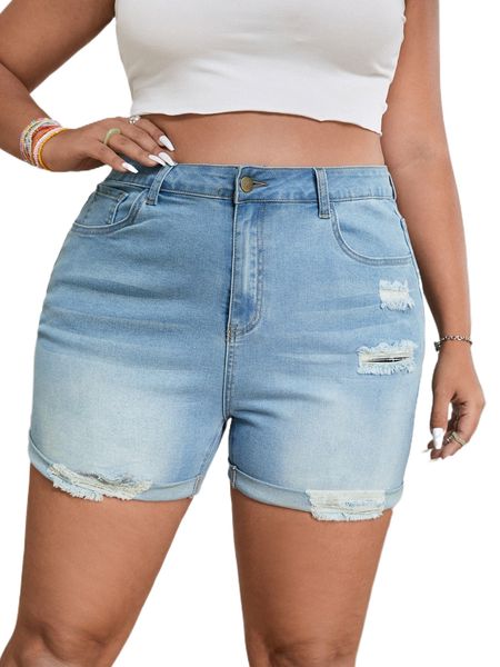plus ripped frayed denim shorts v5gy#, White;black