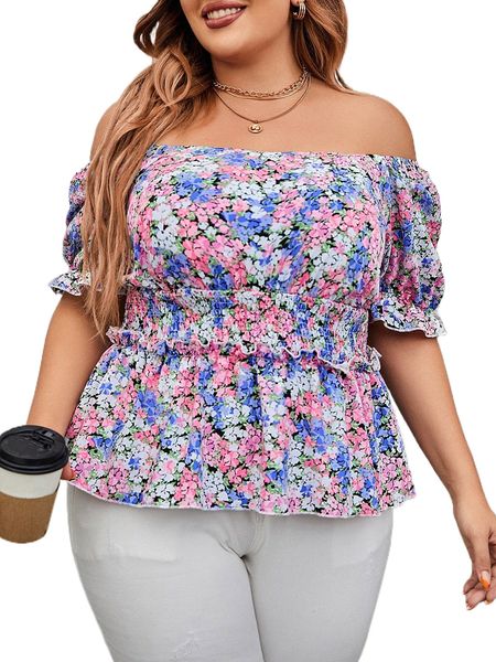 plus allover floral print puff sleeve shirred peplum blouse q5sx#, Black
plus allover floral print puff sleeve shirred peplum blouse q5sx#, Black