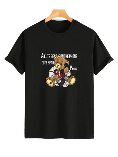 men bear & slogan graphic tee 63tf#, White;black
men bear & slogan graphic tee 63tf#, White;black