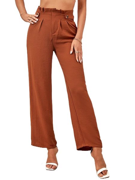 plicated detail wide leg pants p76t#, Black;white