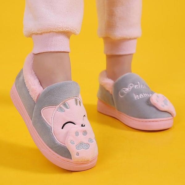 slipper children' slippers warm for home winter cartoon cat non-slip kids shoes girls indoor bedroom boys plush, Black;grey 
slipper children' slippers warm for home winter cartoon cat non-slip kids shoes girls indoor bedroom boys plush, Black;grey