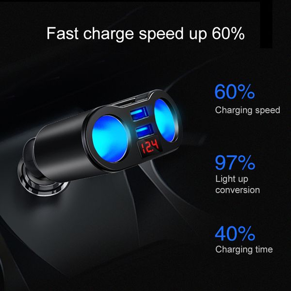 car cigarette lighter power socket splitter 12v 24v 3.0 dual usb charger led voltmetr display mobile phone tablet fast charging car cigarette lighter power socket splitter 12v 24v 3.0 dual usb charger led voltmetr display mobile phone tablet fast charging