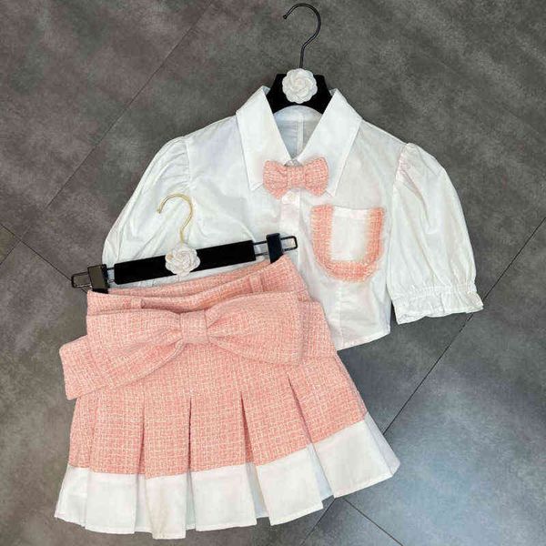 premium bow turn down collar short puff sleeve irregular shirt high waist pink patchwork mini skirt two piece set gf123, White
premium bow turn down collar short puff sleeve irregular shirt high waist pink patchwork mini skirt two piece set gf123, White