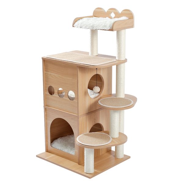 modern cat furniture wooden multi-level tower deeper version of cats sky castle with 2 cozy condos luxury perch and interactive dangling bal
modern cat furniture wooden multi-level tower deeper version of cats sky castle with 2 cozy condos luxury perch and interactive dangling bal