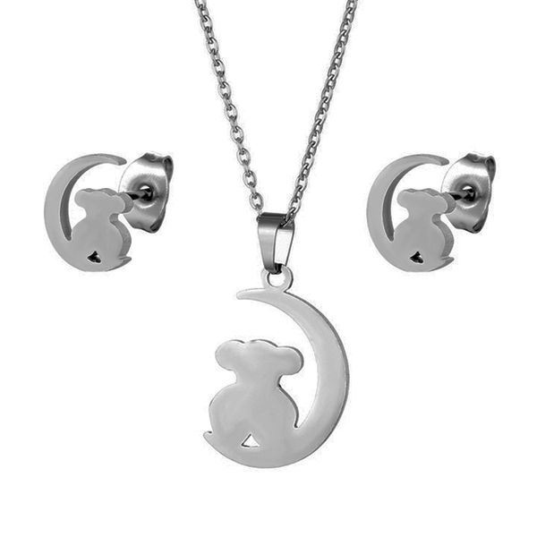 necklace earring set european and american stainless steel moon bear earrings popular cartoon jewelry for your girl cute gift, Silver
necklace earring set european and american stainless steel moon bear earrings popular cartoon jewelry for your girl cute gift, Silver