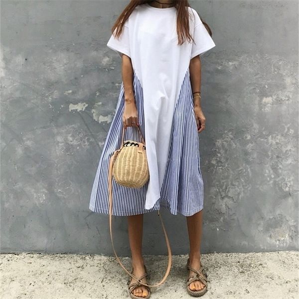summer cotton casual dress new korean stitched striped loose shortsleeved dress patchwork aline oneck dress t200603, White;black
summer cotton casual dress new korean stitched striped loose shortsleeved dress patchwork aline oneck dress t200603, White;black