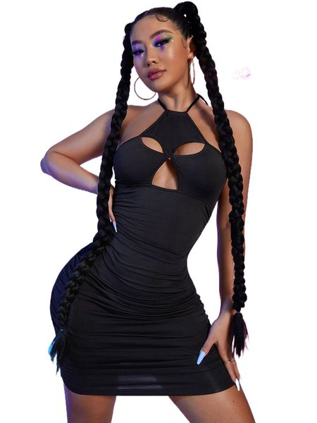 cut out tie backless ruched side halter bodycon dress k5g9#, Black;gray
cut out tie backless ruched side halter bodycon dress k5g9#, Black;gray