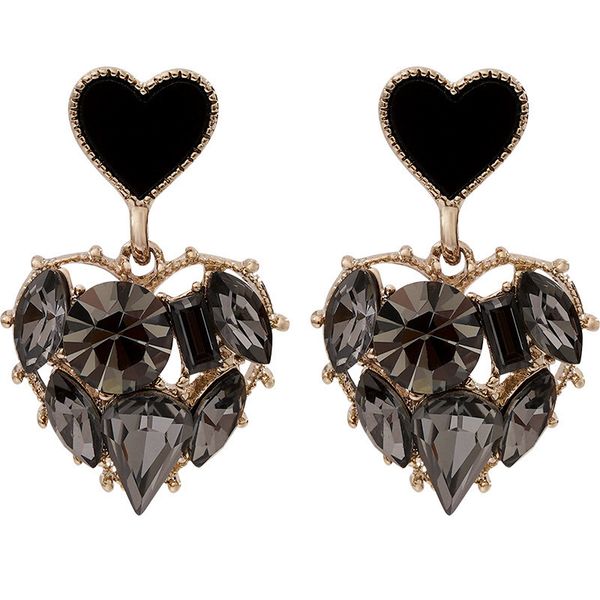 women's black rhinestone love stud earrings female 2022 new trendy korean temperament earring jewelry pendants, Golden;silver 
women's black rhinestone love stud earrings female 2022 new trendy korean temperament earring jewelry pendants, Golden;silver