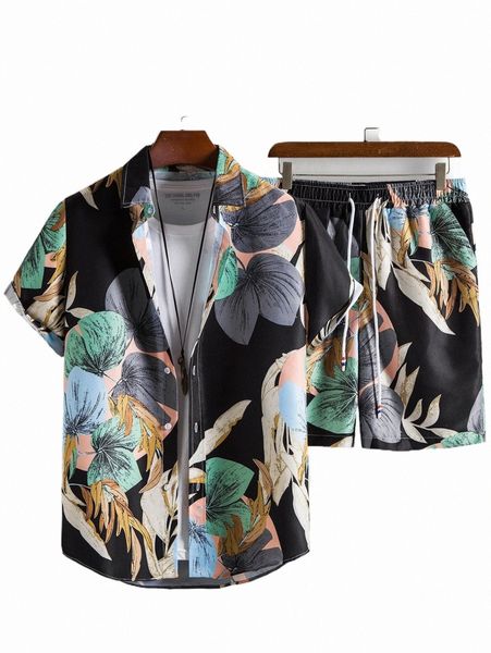men random leaf print shirt & drawstring waist shorts without tee l4x0#, Gray
men random leaf print shirt & drawstring waist shorts without tee l4x0#, Gray