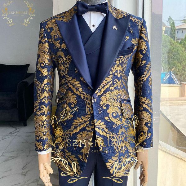2022 luxury gold floral jacket navy blue men's suits 3 pieces slim fit groomsman groom wedding tuxedos party blazer vest pant, Black;gray
2022 luxury gold floral jacket navy blue men's suits 3 pieces slim fit groomsman groom wedding tuxedos party blazer vest pant, Black;gray