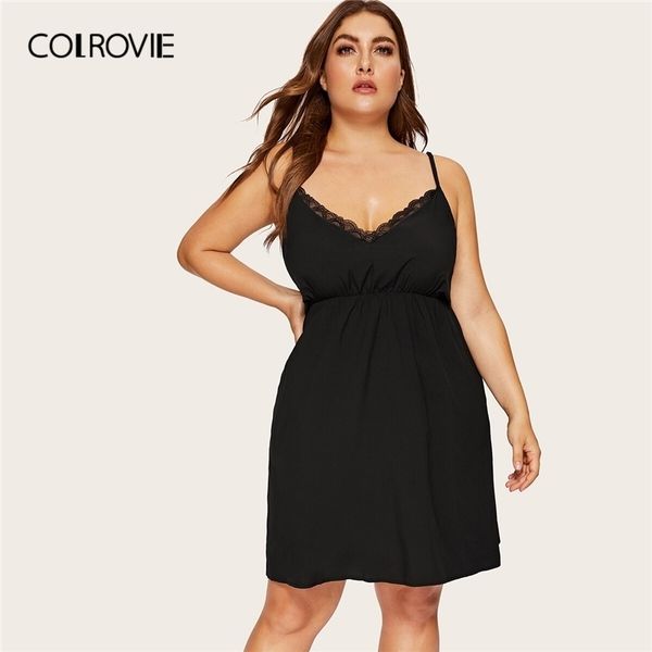 colrovie plus size black contrast lace night dres summer sleeveless sleepwear ladies solid v neck loungewear y200425, Black;red
colrovie plus size black contrast lace night dres summer sleeveless sleepwear ladies solid v neck loungewear y200425, Black;red