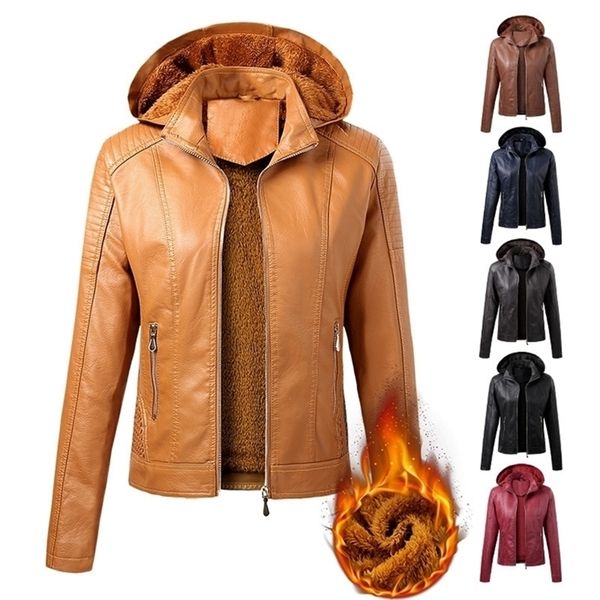 arrival autumn winter pu leather coat women fashion hooded collar velvet keep warm short women's leather jacket 201224, Black
arrival autumn winter pu leather coat women fashion hooded collar velvet keep warm short women's leather jacket 201224, Black