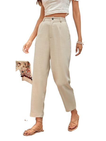 high waist straight leg pants 53q0#, Black;white