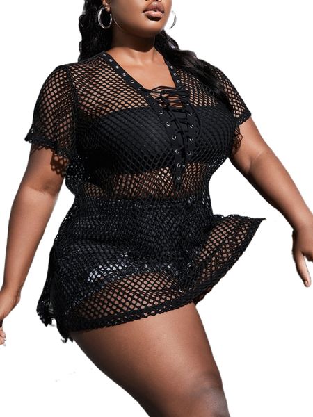 plus grommet lace up slit hem mesh without tube 27vg#, Black
plus grommet lace up slit hem mesh without tube 27vg#, Black