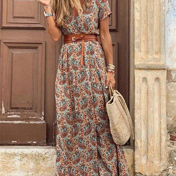 boho long dress for women fashion v neck short sleeve paisley print dresses summer belt large hem beach dress elegant maxi dress 220705, Black;gray
boho long dress for women fashion v neck short sleeve paisley print dresses summer belt large hem beach dress elegant maxi dress 220705, Black;gray
