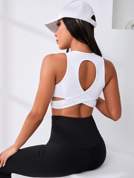marshmellow cut out criss cross back zipper sports bra p0yq#, Gray