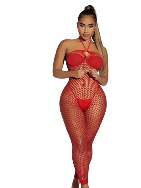 fishnet cut-out bodystocking f7qz#, Black;red