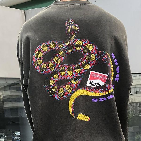 men's hoodies & sweatshirts high street vintage rattlesnake wreck wash loose crew neck sweatshirt round pullover sweatshirtmen's, Black
men's hoodies & sweatshirts high street vintage rattlesnake wreck wash loose crew neck sweatshirt round pullover sweatshirtmen's, Black