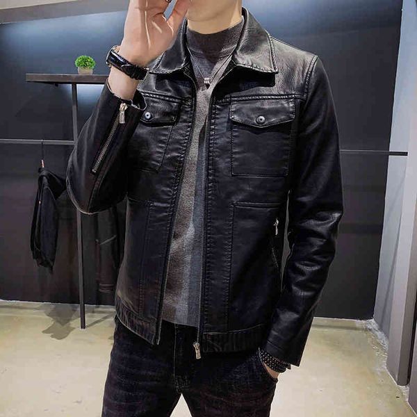 men's luxury fashion brands menswear new leather jacket casual lapel coat, Black
men's luxury fashion brands menswear new leather jacket casual lapel coat, Black