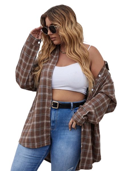 plus plaid drop shoulder blouse r3bd#, Black
plus plaid drop shoulder blouse r3bd#, Black