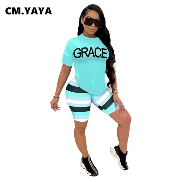 cm.yaya women set letter print short sleeve o-neck striped shorts two 2 piece sets active tracksuit summer outfits 220324, White
cm.yaya women set letter print short sleeve o-neck striped shorts two 2 piece sets active tracksuit summer outfits 220324, White