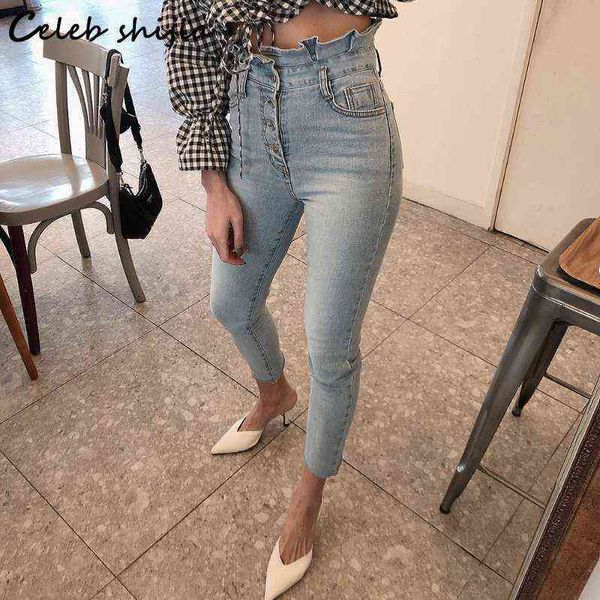 elastic jeans women denim pants ruffles vintage blue single button pencil woman bottoms korean skinny mom 221225
elastic jeans women denim pants ruffles vintage blue single button pencil woman bottoms korean skinny mom 221225