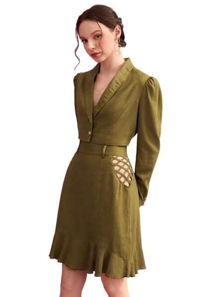 x jupiter spells shawl collar puff sleeve blouse & crisscross cut out ruffle hem skirt 44rh#, White
x jupiter spells shawl collar puff sleeve blouse & crisscross cut out ruffle hem skirt 44rh#, White
