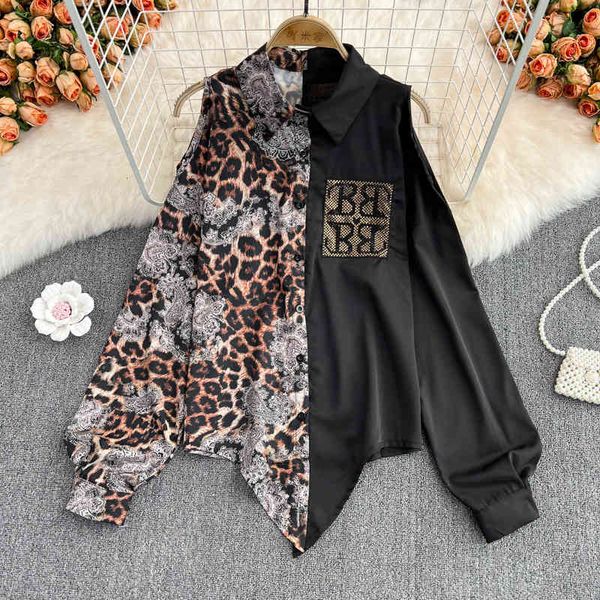 women's blouses shirts medium length off shoulder shirt women's spring and autumn loose diamond leopard stitching western european, White
women's blouses shirts medium length off shoulder shirt women's spring and autumn loose diamond leopard stitching western european, White