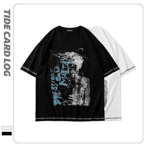 2022 card log spring and summer new ink halfling print short sve dark high street t-shirt trend, White;black
2022 card log spring and summer new ink halfling print short sve dark high street t-shirt trend, White;black